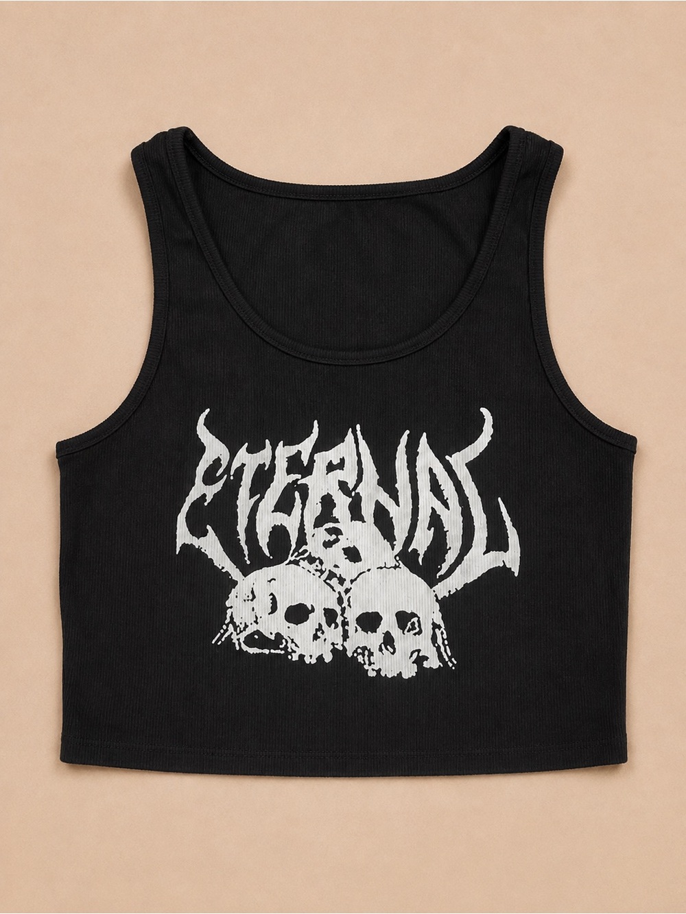 Black Graphic Skull Crop Tank Top for Kids